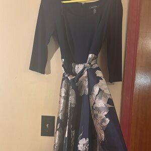 R&M Richards Midnight and Ivory Floral Long Sleeve Dress